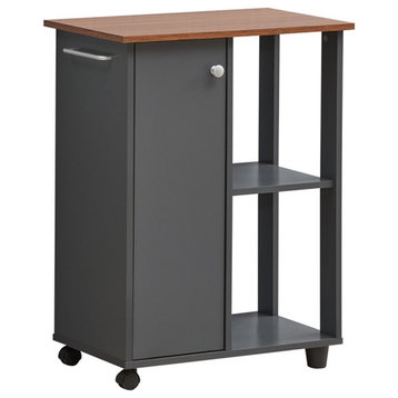 Hodedah 23.6" Wide Open Shelves and Cabinet Space Kitchen Cart in Gray-Oak Wood