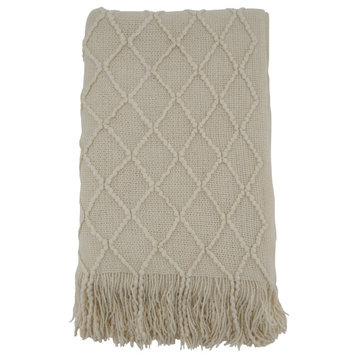 Knitted Design Throw Blanket, 50"x60", Ivory