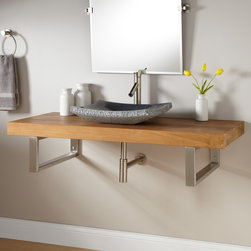 49" TEAK WALL-MOUNT VESSEL SINK VANITY - RECTANGULAR BRACKETS - Bathroom Vanities And Sink Consoles