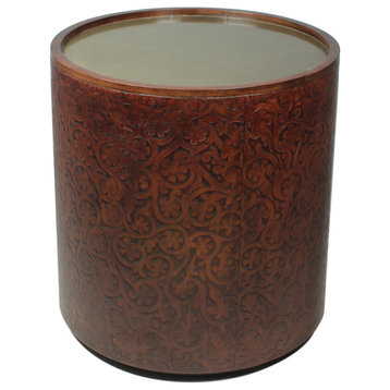 Leather Embossed Drum Side Table