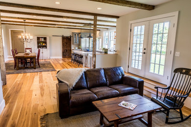 Example of a country family room design in Boston