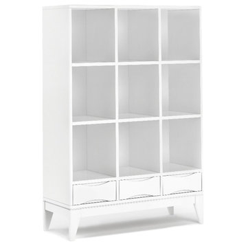 Harper SOLID WOOD 58x42"  Modern Cube Storage Bookcase with Drawers in White