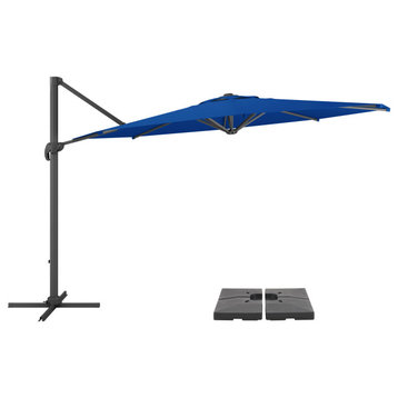 11.5' UV Resistant Deluxe Offset Cobalt Blue Patio Umbrella, Base