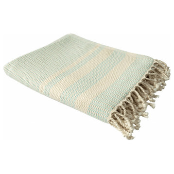 Turquoise Woven Cotton Striped Throw Blanket