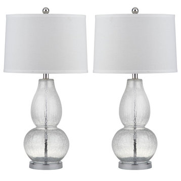 Safavieh Mercurio Double Gourd Lamps, Set of 2, Clear Crackle, White Shade