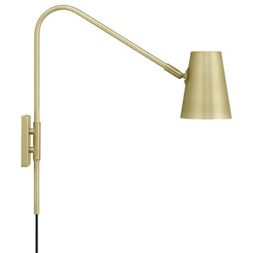 Modway Faye Metal & Fabric Wall Sconce with Swivel Arm in Satin Brass