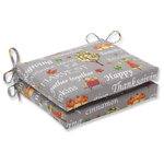 Pillow Perfect - Autumn Harvest Haystack Indoor/Outdoor Square Seat Cushions Set of 2 - Welcome autumn with this decorative seat cushion set displaying the perfect combination of heartwarming sentiments & cherished harvest elements. Rich, vibrant colors pop off the neutral background making a statement for any seating area all season long, indoors or outdoors.   Additional features of these seat cushions include a zipper, 14" ties to secure the cushion to furniture, recycled polyester fiber with a sewn seam closure, and UV protection making it suitable for indoor and outdoor use.