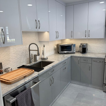Delray Beach FL Modern Custom Kitchen -White & Gray- High Gloss Milino Cabinetry
