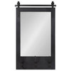 Cates Wood Framed Wall Mirror with Hooks, Black, 18x28