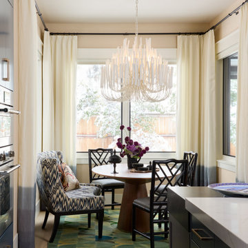 Windowed Breakfast Nook with Dramatic Chandelier