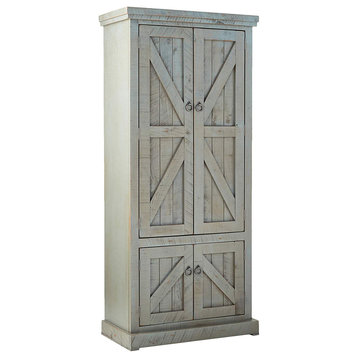 Rustic Pantry Cabinet, Engineered Wood With X Patterned Doors, Dark Blue