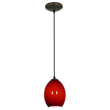 Brandy Firebird Glass Cord Pendant, 28023-C, Brandy 1-Light Cord Pendant, Oil Rubbed Bronze/Red Sky, Incandescent