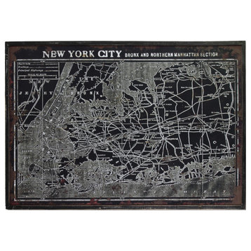 Rectangle Wood "New York City Manhattan & Bronx Section",Distressed Black Finish