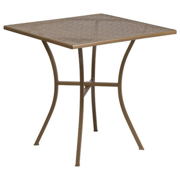 Flash Furniture 28" Square Steel Flower Print Patio Dining Table in Gold