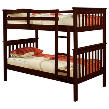 Nebula Bunk Bed With Ladder & 2 Under Bed Drawers, Cappuccino, Twin Over Twin