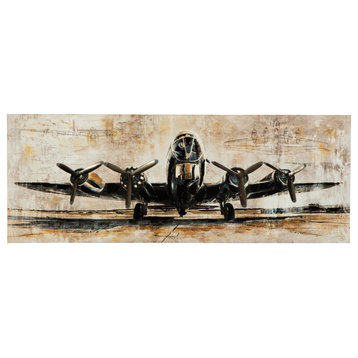 Benzara BM209415 Canvas Wall Art with Airplane Print, Brown & Black