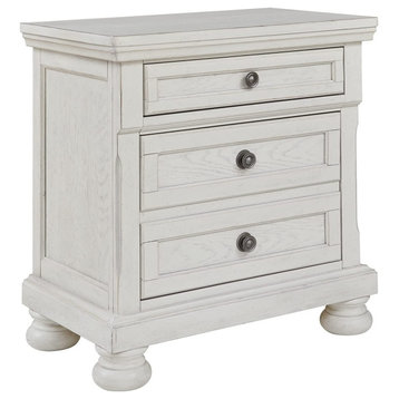 Traditional Nightstand, Smooth Gliding Storage Drawers With Round Knobs, White