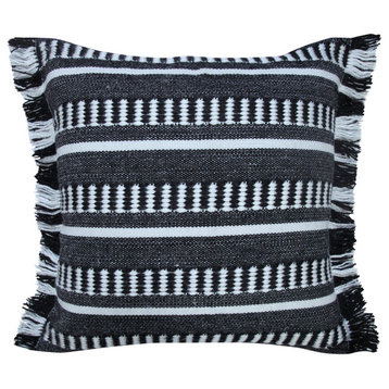 Ox Bay Handwoven Black/White Geometric Polyester Pillow Cover, 20"x20"