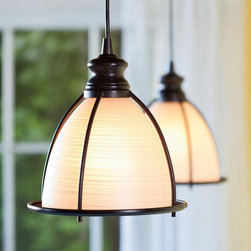 Screw-In Brushed Bronze and Glass Cage Pendant Light - Pendant Lighting