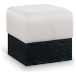 Meridian Furniture - Havre Upholstered Ottoman, Beige, Velour Fur Fabric, Black Finish - Effortlessly chic, the Havre beige velour fur fabric upholstered ottoman adds a luxurious and modern touch to any room. Wrapped in sumptuous velour fur fabric, this ottoman offers an ultra-soft feel and a sleek look with its rich black wooden base. Its compact yet plush design makes it a versatile piece-ideal as a footrest, extra seating, or a stylish accent.