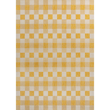 Darcy Geometric Bold Gingham Yellow/Cream 5 ft. x 8 ft. Indoor/Outdoor Area Rug