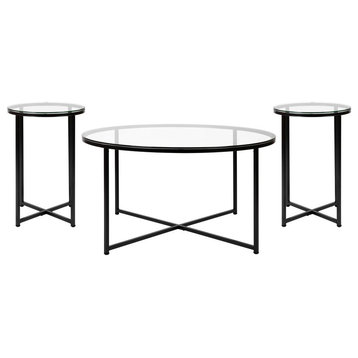 Greenwich Collection Coffee and End Table Set - Clear Glass Top with Matte...