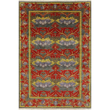 Hand Knotted Arts and Crafts William Morris Design Area Rug 6x9, P4974