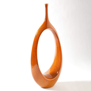 Open Oval Ring Vase, Orange, Small