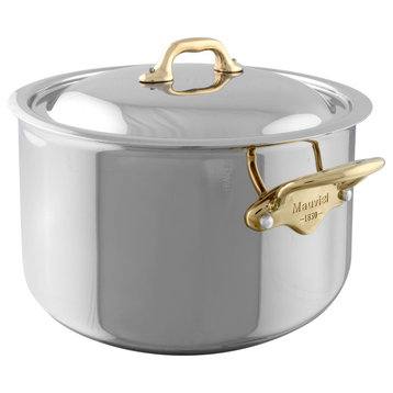 Mauviel M'Cook B Stainless Steel Stewpan With Lid & Brass Handles, 9.2-qt