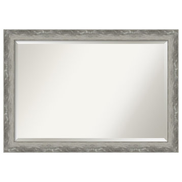 Waveline Silver Narrow Beveled Bathroom Wall Mirror - 40.5 x 28.5 in.
