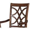 Wooden Arm Chair With Fabric Padded Seat And Lattice Design Backrest Brown Set
