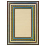Newcastle Home - Coronado Indoor and Outdoor Border Ivory and Blue Rug, 5'3"x7'6" - Coronado is a striking new indoor/outdoor collection in trend-forward shades of indigo and Mediterranean blue and bright lime green.  Simple, sophisticated patterns come alive with tons of texture and pops of bright color.  It is a collection of high-style, high durability rugs that are perfect for the outdoors or for any room in the home.  Machine made of 100% polypropylene.