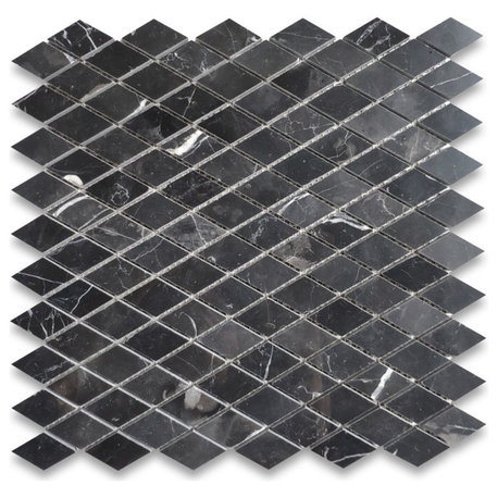 Nero Marquina Black Marble Rhomboid Diamond Mosaic Tile Polished, 1 sheet