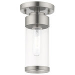 Livex Lighting - Livex Lighting 40480-91 Hillcrest - One Light Flush Mount - The one light ceiling mount from the Hillcrest colHillcrest One Light  Brushed Nickel Clear *UL Approved: YES Energy Star Qualified: n/a ADA Certified: n/a  *Number of Lights: Lamp: 1-*Wattage:60w Medium Base bulb(s) *Bulb Included:No *Bulb Type:Medium Base *Finish Type:Brushed Nickel