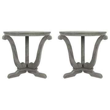 Furniture of America Melli Wood Pedestal End Table in Gray Oak (Set of 2)