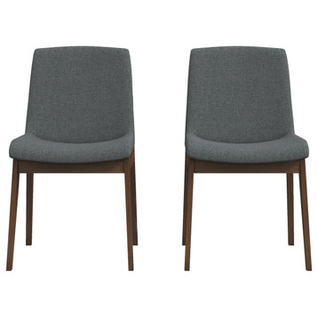 Elyria Midcentury Solid Wood Upholstered Dining Chair, Set of 2, Dark Grey