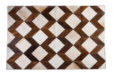 Luxury Square Chevron Cowhide Patchwork Area Rug / Hand Knoted / European Import