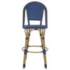 Cotterell Outdoor French Wicker and Aluminum 29.5" Barstools, Set of 4, Navy Blue/Bamboo Finish