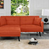 Mid-Century Modern Linen Fabric Sleeper Sofa Bed, Orange