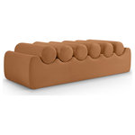 Meridian Furniture - Rumble Upholstered Bench, Cognac, 56" W x 22" D x 16.5" H, Vegan Leather - Discover the Rumble cognac vegan leather bench, featuring a sleek, soft feel that adds a touch of contemporary elegance to any room. This stylish bench offers six removable bolster pillow seats for enhanced comfort and versatility. Its modern design seamlessly blends with various decor styles, making it a versatile choice for your entryway, living room, or bedroom.