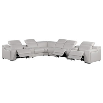 Marco-8-Piece, 3-Power Reclining Italian Leather Sectional, Light Gray