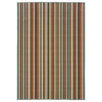 Malibu Indoor and Outdoor Striped Green and Blue Rug, 1'9"x3'9"
