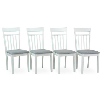 Set of 4 Dining Kitchen Side Chairs Warm Solid Wooden, White