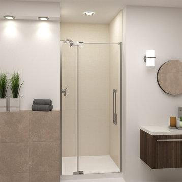 Transolid Irene 36"W x76"H Pivot Shower Door, Brushed Nickel With Clear Glass