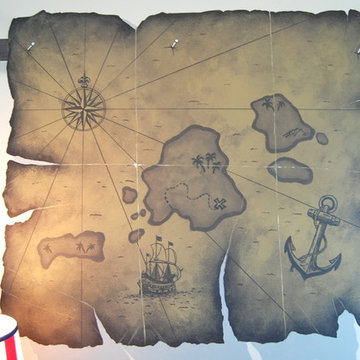 Old World Map Mural in a bedroom by Tom Taylor of Mural Art LLC