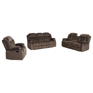 Sunset Trading Teddy Bear 3 Piece Fabric Reclining Living Room Set in Cocoa