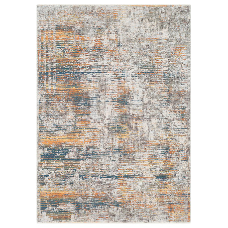 Presidential Modern Bright Blue, Burnt Orange Area Rug, 3'3"x8'