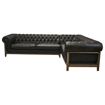 MOD Chesterfield Black Tufted Leather Sectional Sofa