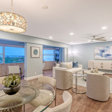 Evening Coastal Living & Dining Staging — Lido Key Waterfront Condo