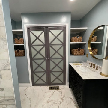 Master Bathroom, Blues, Golds and whites